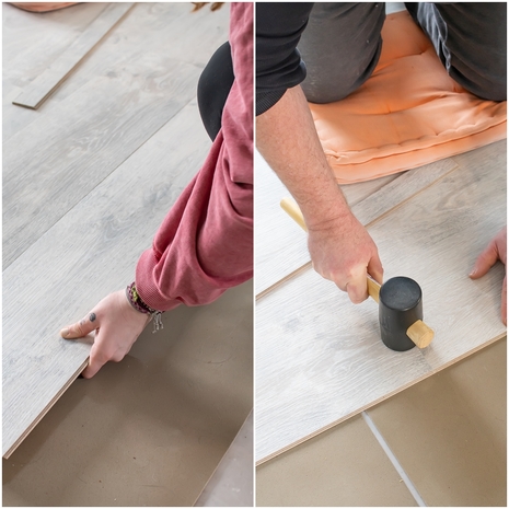 wineo PURLINE Bioboden Homestory wineo PURLINE Bioboden DIY Verlegung im Wohnzimmer Gummihammer