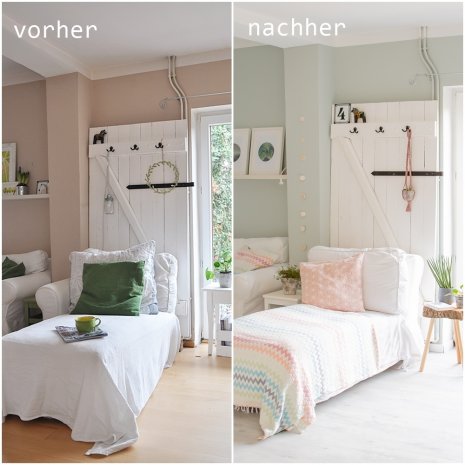 wineo PURLINE Bioboden Homestory wineo PURLINE Bioboden im Wohnzimmer Sofa Sessel Homestory vorher nachher skandinavische Einrichtung