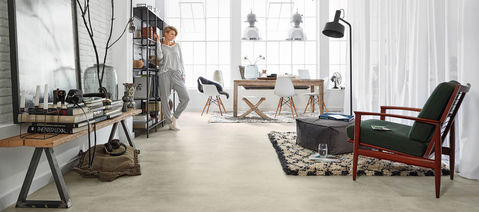 Vinylboden Rigid Designboden Wohnzimmer Loft Betonoptik Industrial
