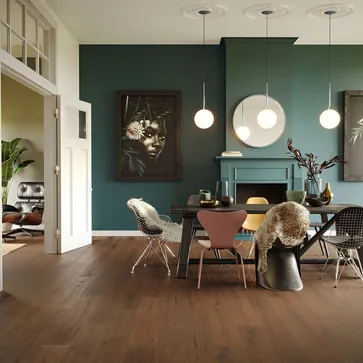 Esszimmer Kamin Fußboden PURLINE Bioboden Eiche Holz