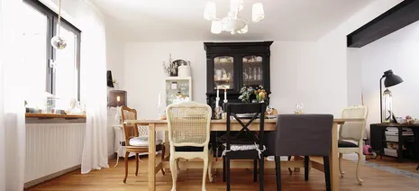 Holzfußboden Wohnzimmer Esstisch Landhaus
