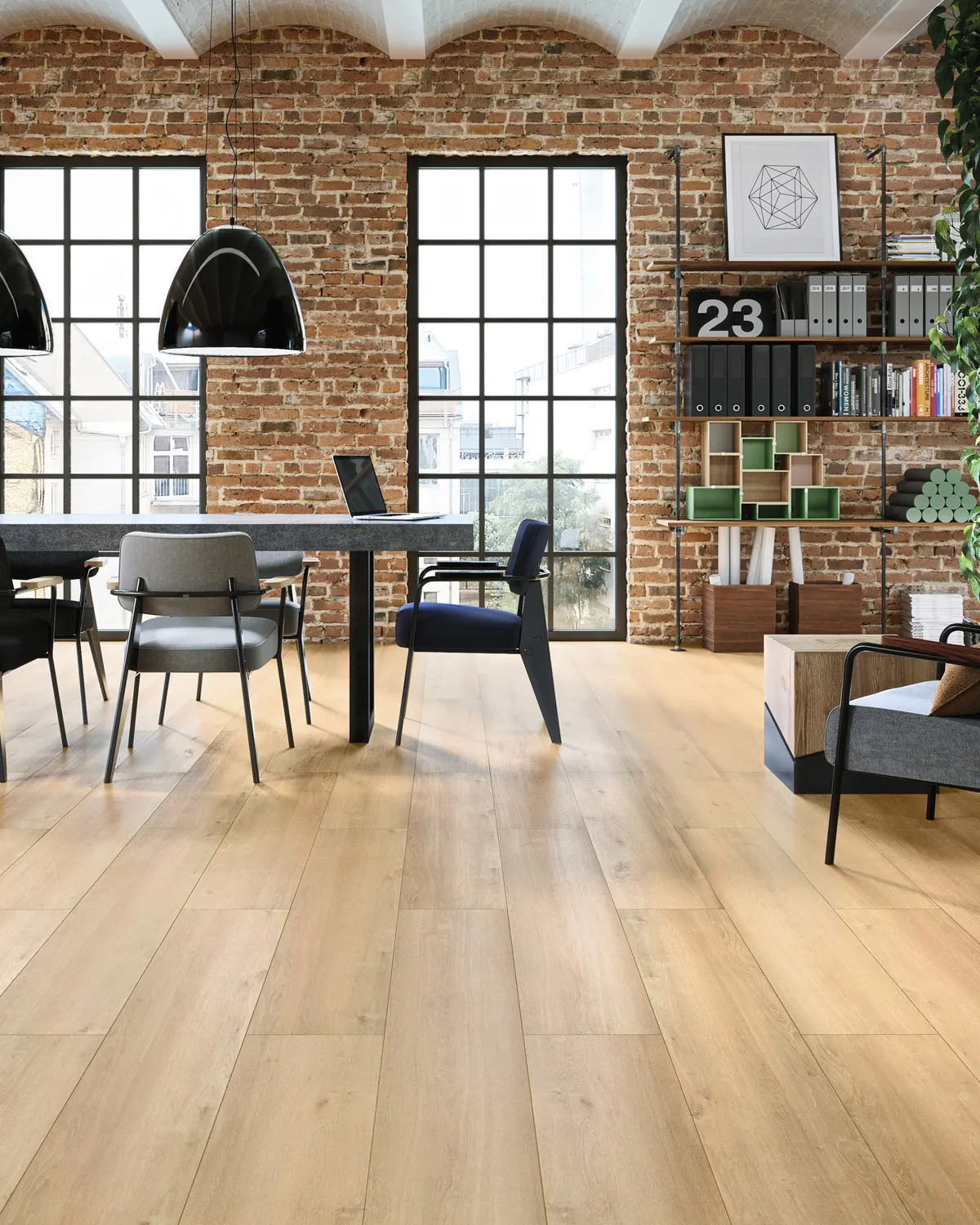 wineo Bodenbelag Holzoptik Wohnzimmer Esstisch modern 