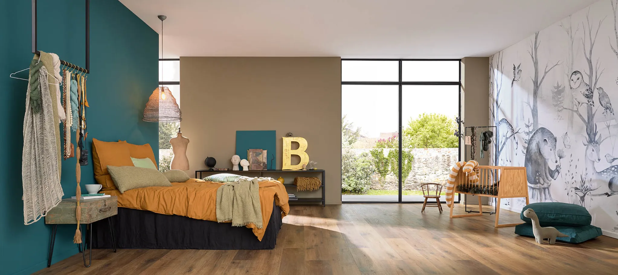 wineo 1000 PURLINE Bioboden Holzoptik im Schlafzimmer Bett gemütlich Bodenbelag Fußboden