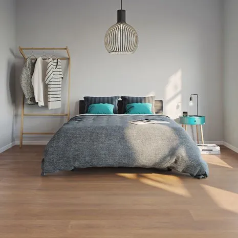 Laminatboden wineo 500 Laminatboden Bodenbelag Bett Schlafzimmer Moderne Einrichtung Holzboden