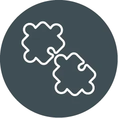weißes Puzzle-Icon auf blaugrauem Hintergrund